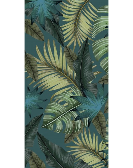 Detalle alfombra vinílica tropical azul Deco&Fun