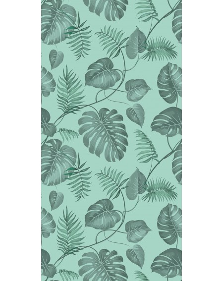 Detalle alfombra vinílica tropical palm turquesa Deco&Fun