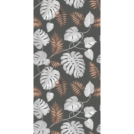 Detalle alfombra vinílica tropical palm negra Deco&Fun