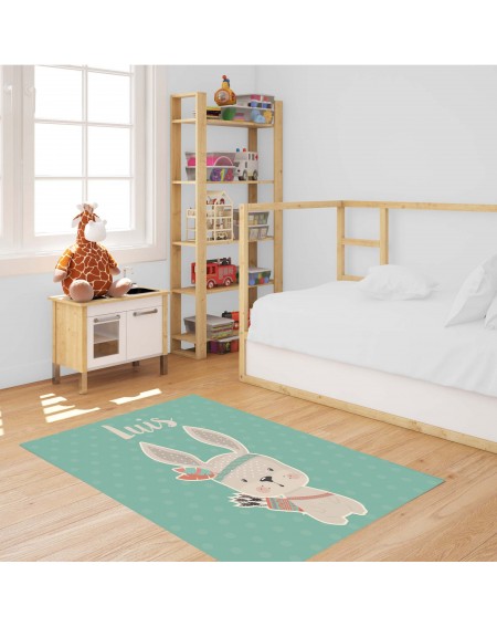 Alfombra vinílica infantil personalizada turquesa rabbit Deco&Fun
