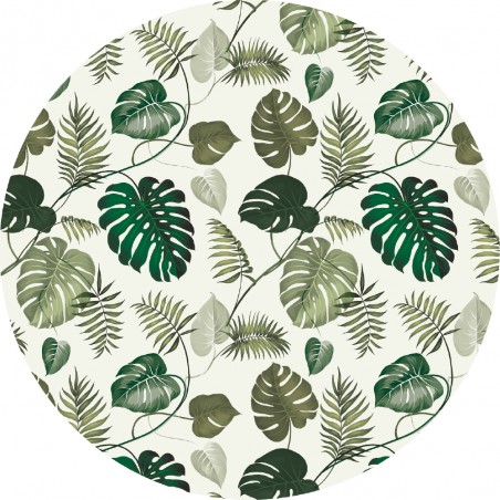 Detalle alfombra vinílica redonda tropical palm verde Deco&Fun