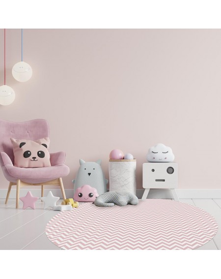 Alfombra vinílica redonda ZigZag rosa en habitación infantil Deco&Fun