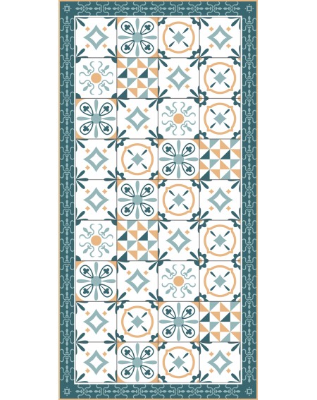 Detalle alfombra vinílica hidráulica azul Deco&Fun
