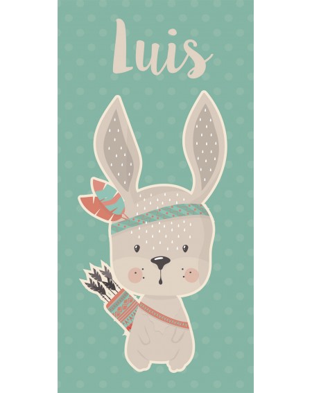 Detalle alfombra vinílica infantil personalizada turquesa rabbit Deco&Fun