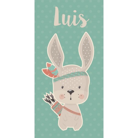 Detalle alfombra vinílica infantil personalizada turquesa rabbit Deco&Fun