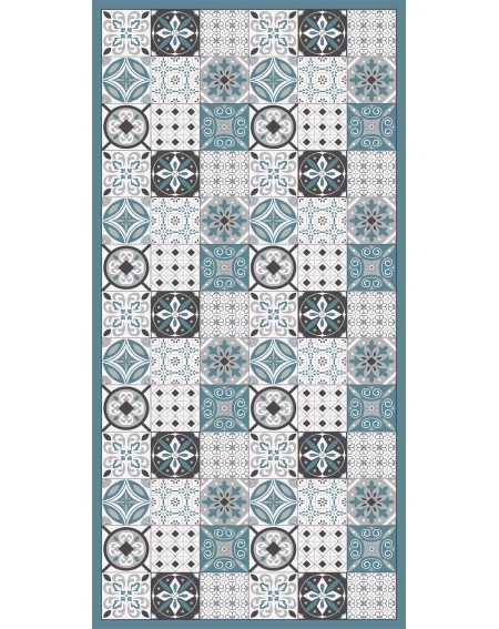 Detalle alfombra vinílica hidráulica azul Deco&Fun